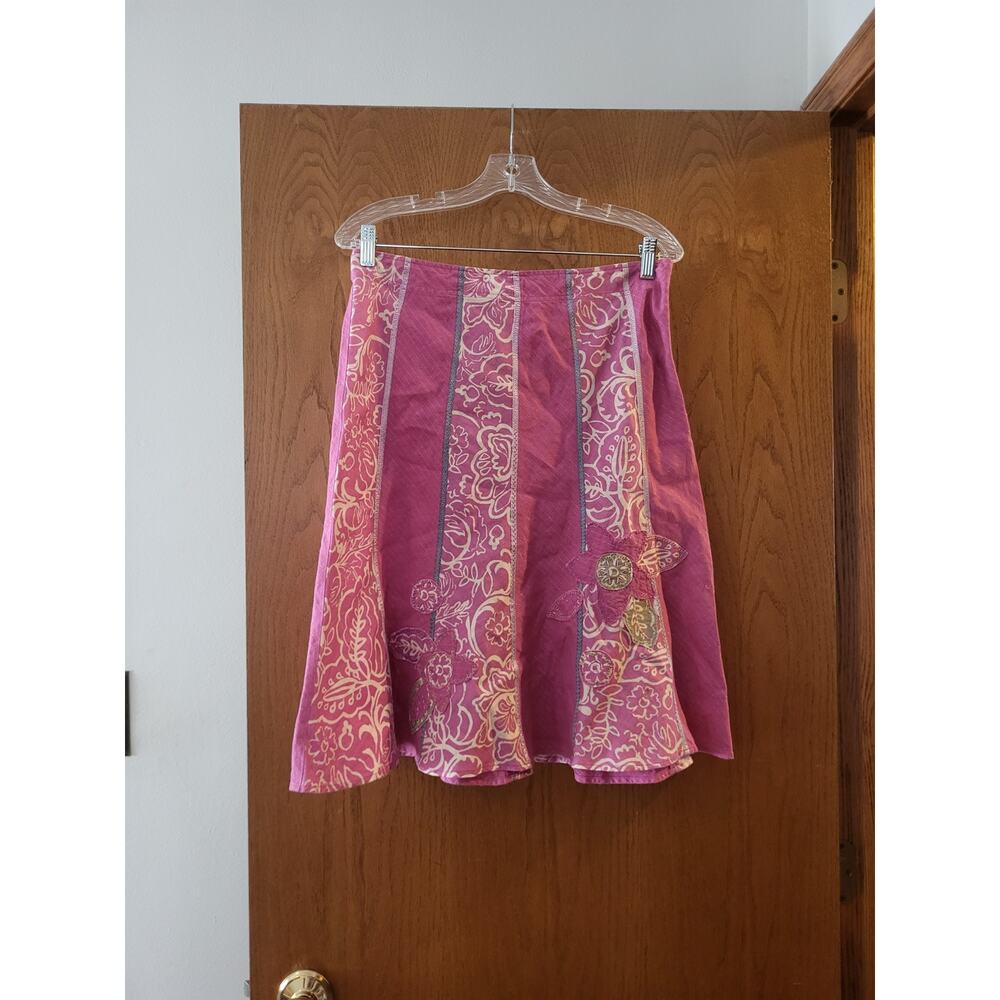 Sigrid Olsen Y2K Pink Sparkle Boho Soft Girl Floral Applique Vintage Skirt EUC 6